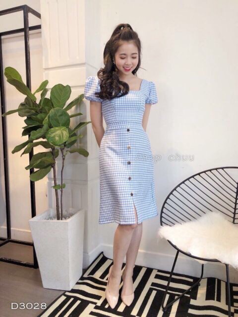 Đầm caro nút bọc chất caro xốp dày dặn [kèm hình thật] | BigBuy360 - bigbuy360.vn