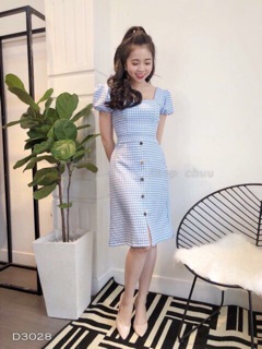 Đầm caro nút bọc chất caro xốp dày dặn [kèm hình thật]