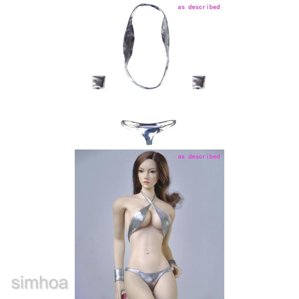 Set bikini 2 mảnh màu trơn phối dây quyến rũ màu bạc cho mô hình nhân vật nữ