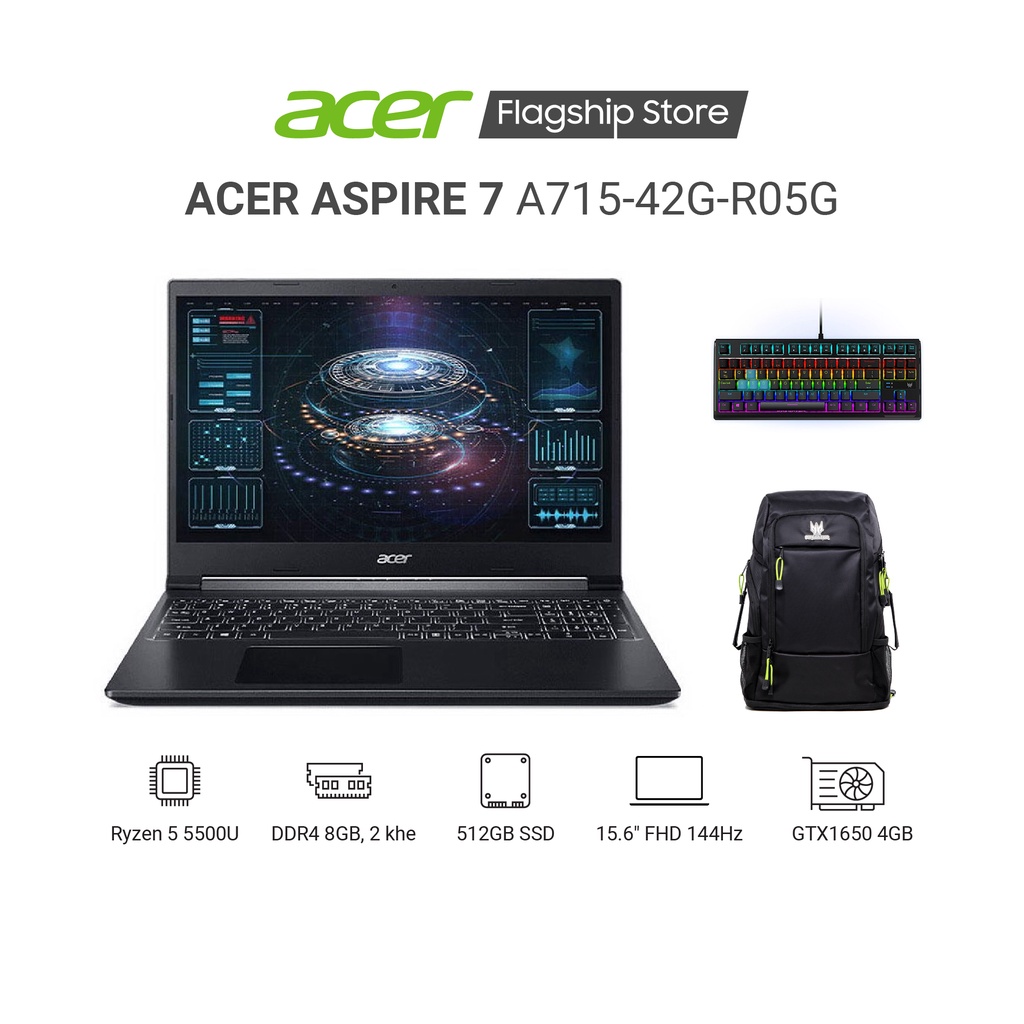 Laptop Acer Aspire 7 A715-42G-R05G R5-5500U|8GB|512GB|GTX 1650|144Hz