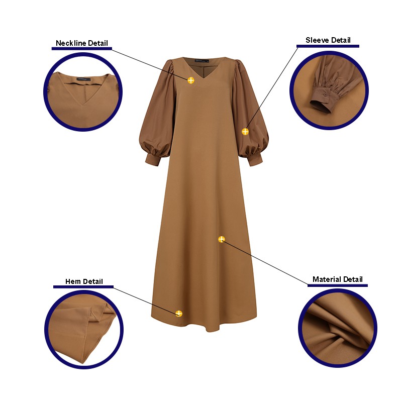 ZANZEA Đầm Maxi ZANZEA Cổ Chữ V Tay Phồng Màu Trơn Nữ Tính DỄ Thương | BigBuy360 - bigbuy360.vn