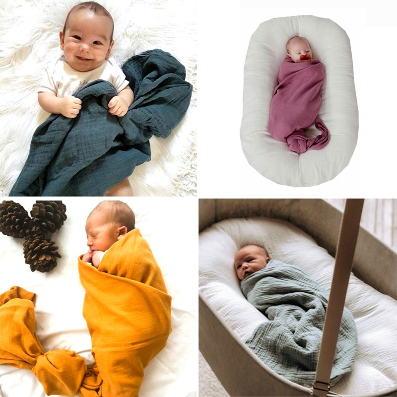 Chăn Quấn Em Bé Bằng Cotton 2 Lớp Mềm Mại 120x120cm Màu Trơn Xinh Xắn