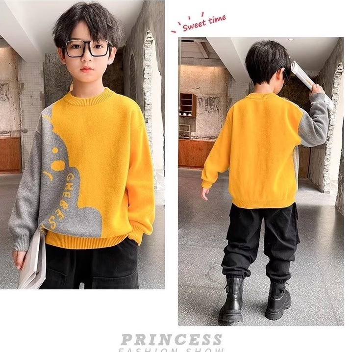 Áo sweater bxpb dệt kim dáng rộng thoải mái thiết kế khóa gấu phong cách - ảnh sản phẩm 6