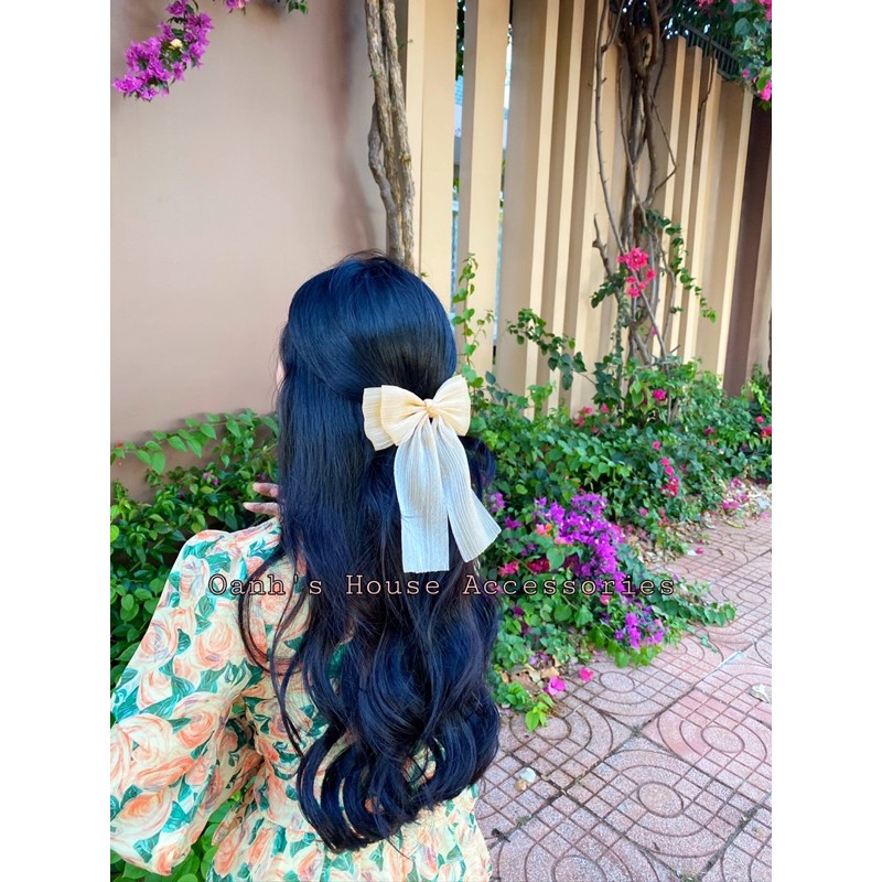 Kẹp nơ voan nhăn 2 tầng thắt nút