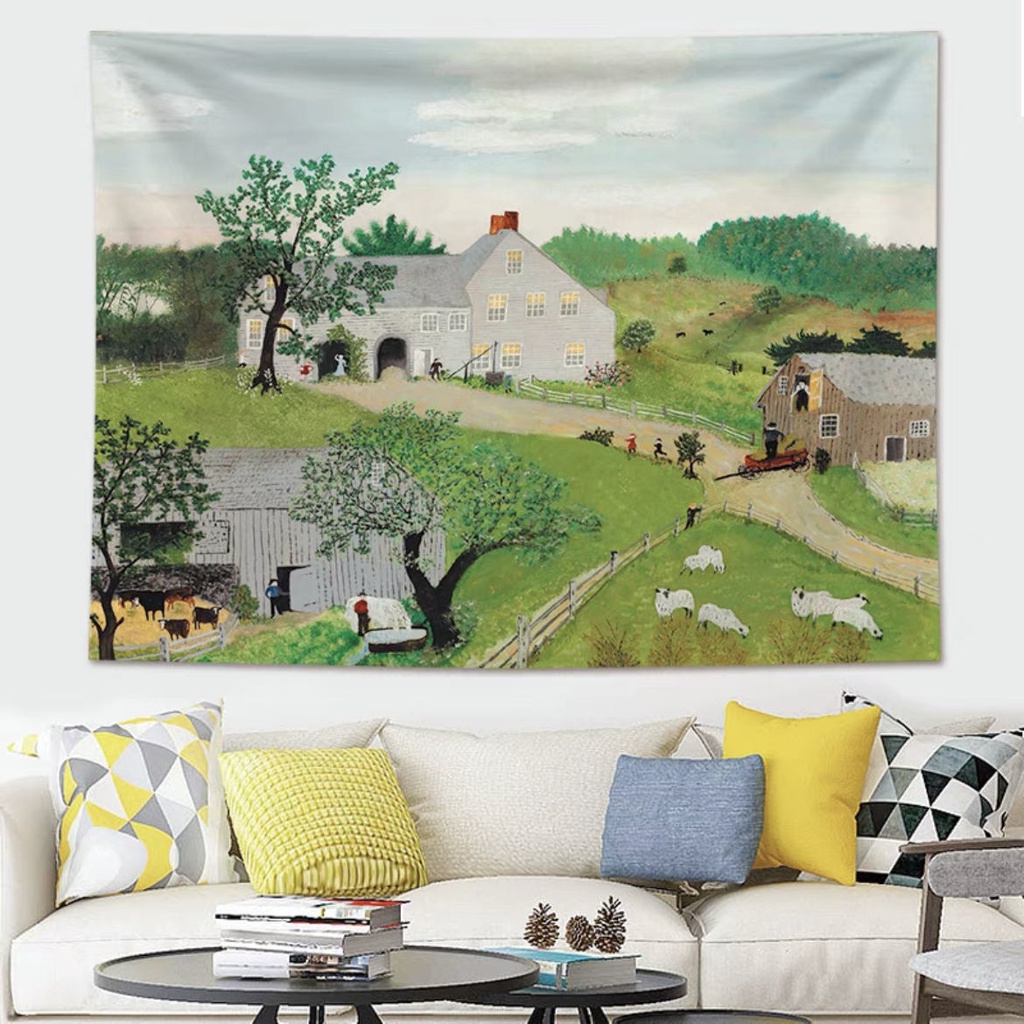 Tấm Thảm Canvas Treo Tường In Hình Tranh Sơn Dầu Phong Cách Đồng Quê Mỹ