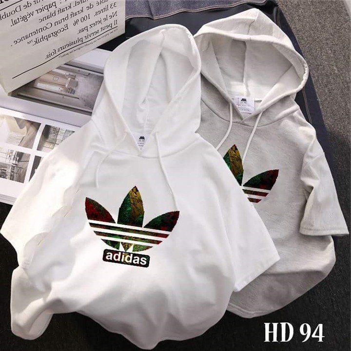 Áo thun HOODIE UNISEX TAY LỠ CÓ NÓN hình adidas