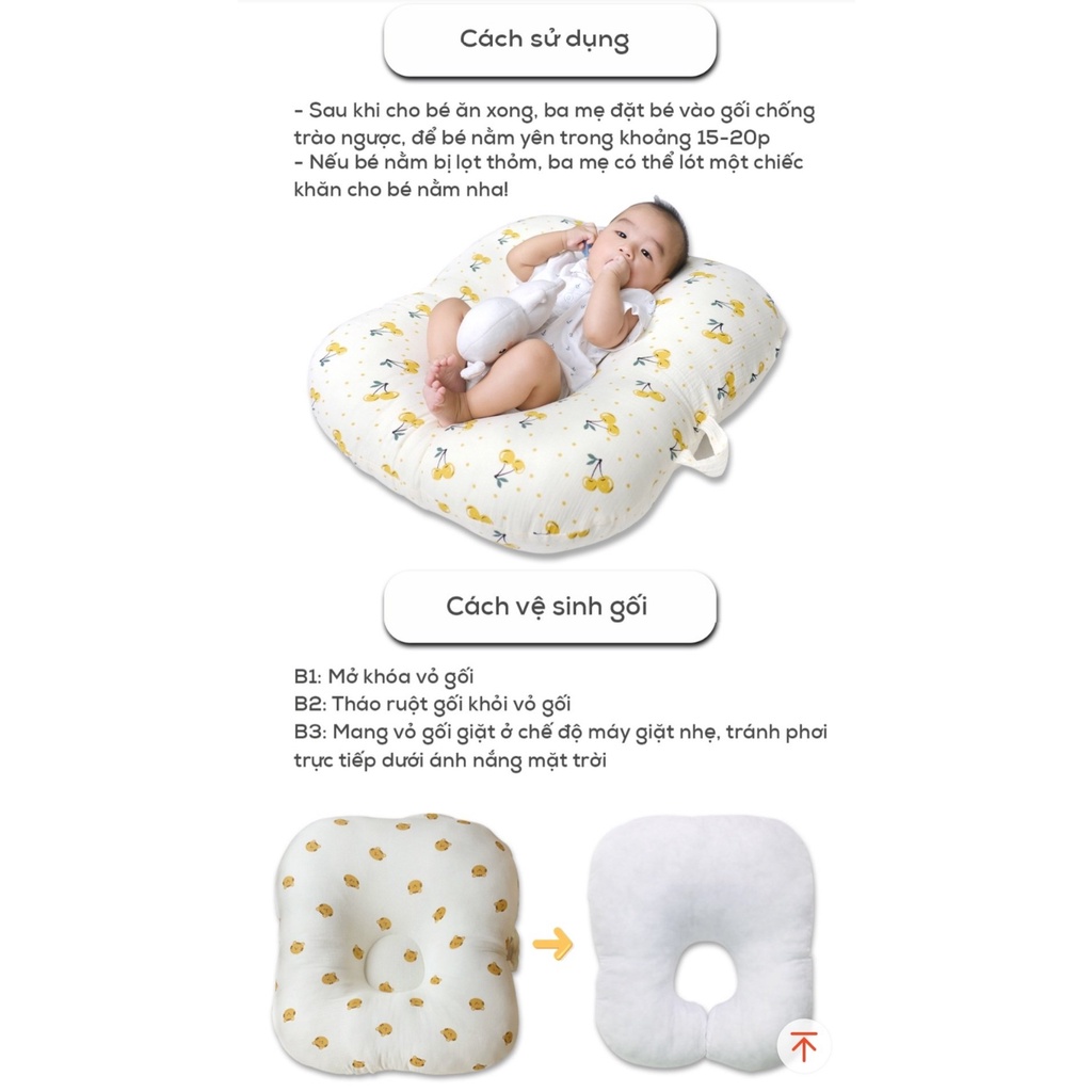 Gối chống trào ngược cho bé Thị Nắng Store chất liệu vải Muslin cao cấp thông thoáng thấm hút tốt an toàn cho bé