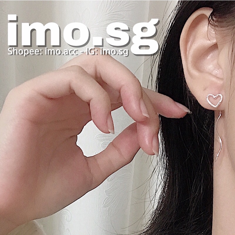 Bông tai trái tim bạc dài imo.sg xinh xắn xịn sò chanh sả phong cách Hàn Quốc ulzzang