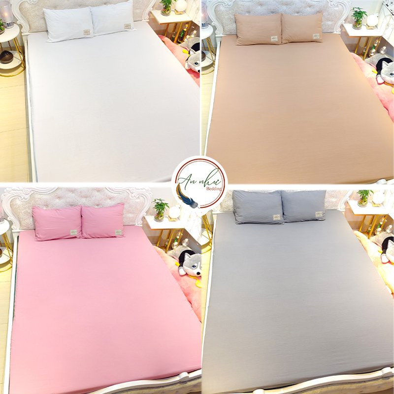 Bộ ga giường m6/m8/2m ga gối cotton đũi, ga trải giường + 2 vỏ gối nằm An Như Bedding