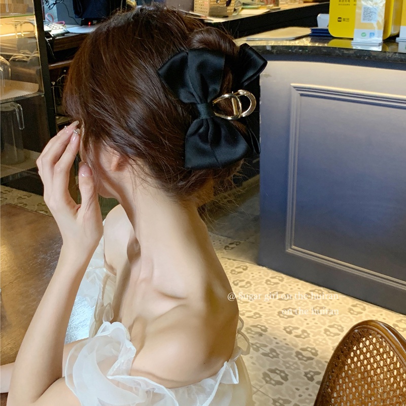 Kẹp tóc càng cua AY màu vàng trang trí nơ lớn thời trang thanh lịch dành cho nữ