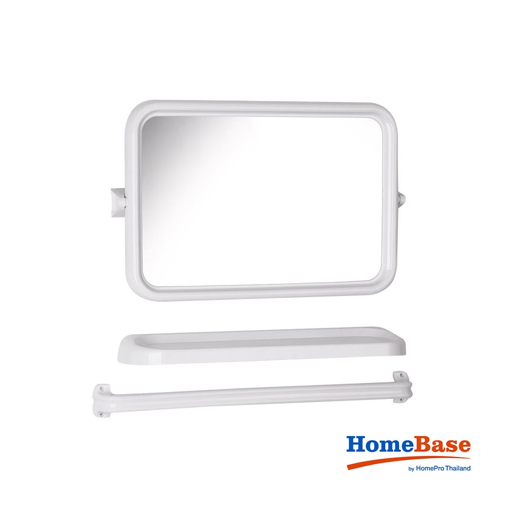 HomeBase BATHTIME Bộ kệ treo tường phòng tắm có gương vuông nhựa Thái Lan 56Wx3Dx345Hcm màu trắng