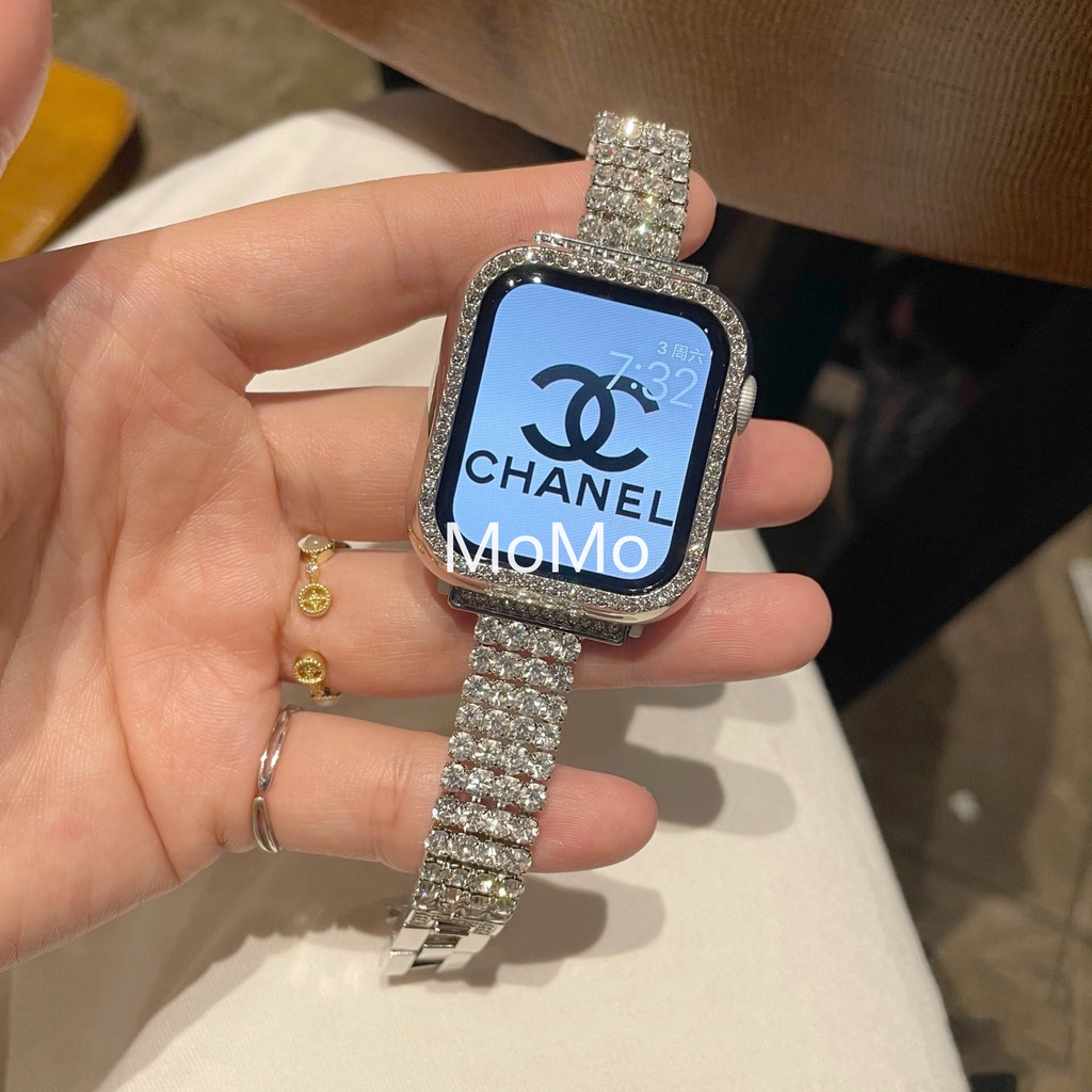 Dây Đeo Inox Đính Đá Cho Đồng Hồ Thông Minh Smart Watch Series 7 6 SE 5 45mm 41mm Iwatch 4 3 2 144mm 40mm