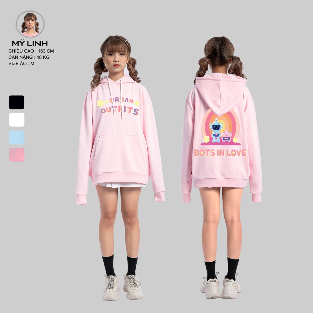 Áo Hoodie Nữ Nam Form Rộng URBAN OUTFITS In Bots In Love HOO06 Chui Đầu Thun Cotton Nỉ Local Brand