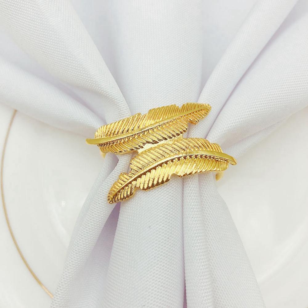 Set 5 Vòng Kẹp Khăn Ăn Mạ Niken Hình Chiếc Lá Sáng Tạo Trang Trí Nhà Hàng / Tiệc Cưới / Khách Sạn