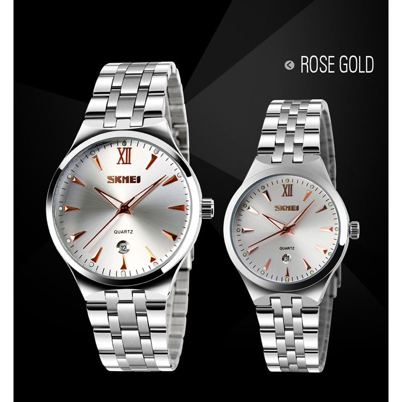 ĐỒNG HỒ ĐÔI SKMEI 9071 DÂY THÉP KHÔNG GỈ, THIẾT KẾ LỊCH LÃM, CUỐN HÚT - HÀNG CHÍNH HÃNG