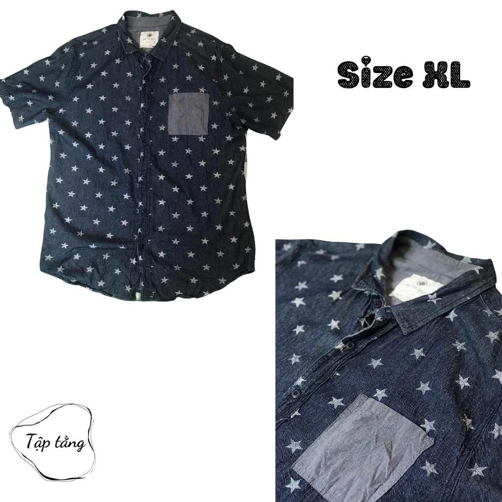 Somi Denim cộc tay họa tiết ngôi sao, màu xanh đậm