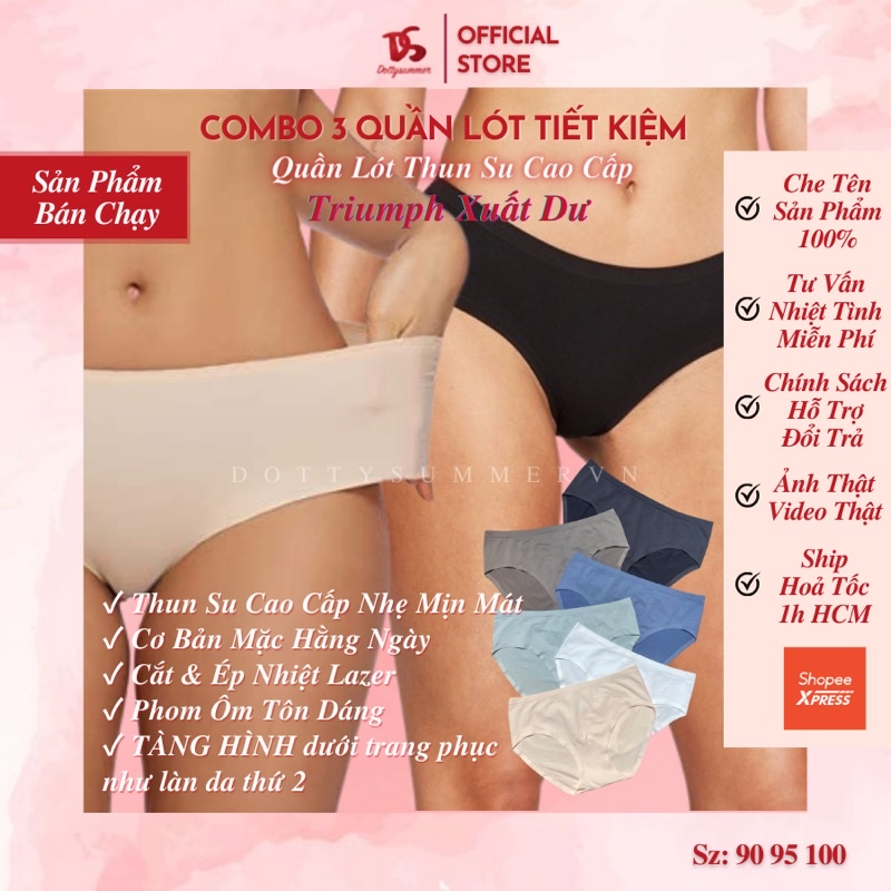 Combo 3 Quần Lót Nữ Không Đường May Không Hằn Mềm Mịn Nhẹ Mát Triu.mph Xuất Dư S M L
