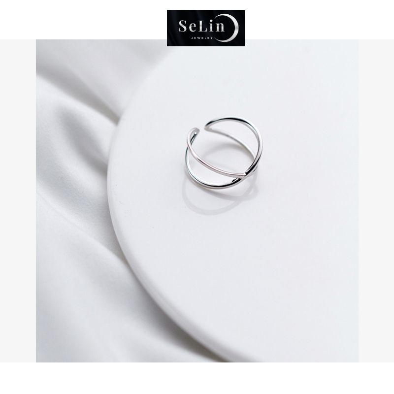 Nhẫn bạc nữ 925 trơn thân chéo cao cấp đơn giản cá tính SELIN JEWELRY - 0091