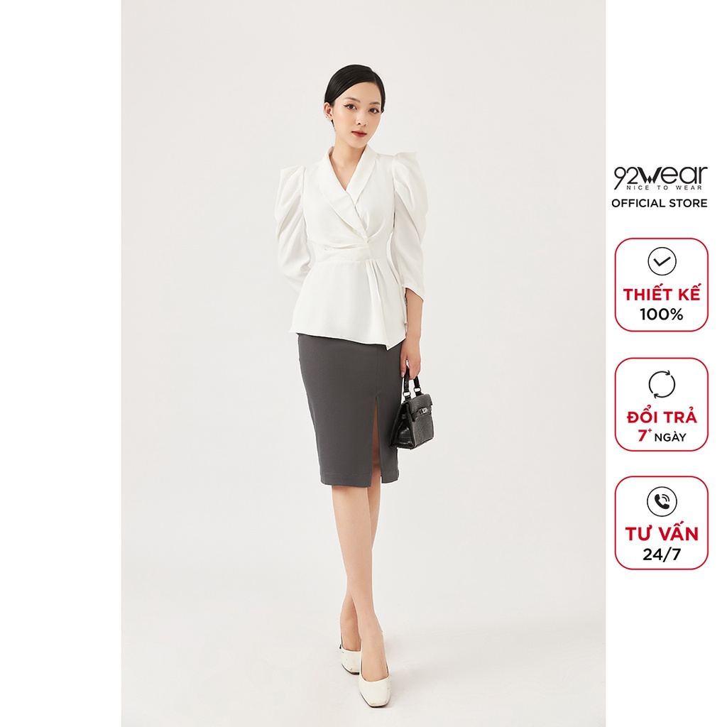 Áo sơ mi nữ tay lỡ cổ sam 92WEAR, công sở cách điệu, nhún eo nữ tính ASA2097