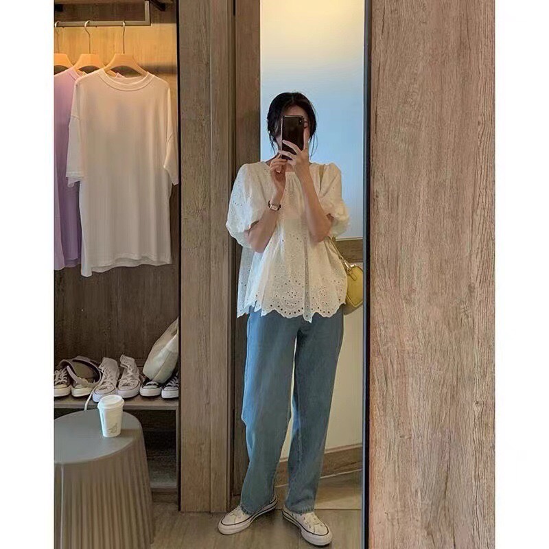 Áo Sơ Mi Trắng Tay Ngắn Phồng Thêu Họa Tiết Phong Cách Pháp Mẫu Mới Mùa Hè 2022 Thời Trang Cho Nữ
