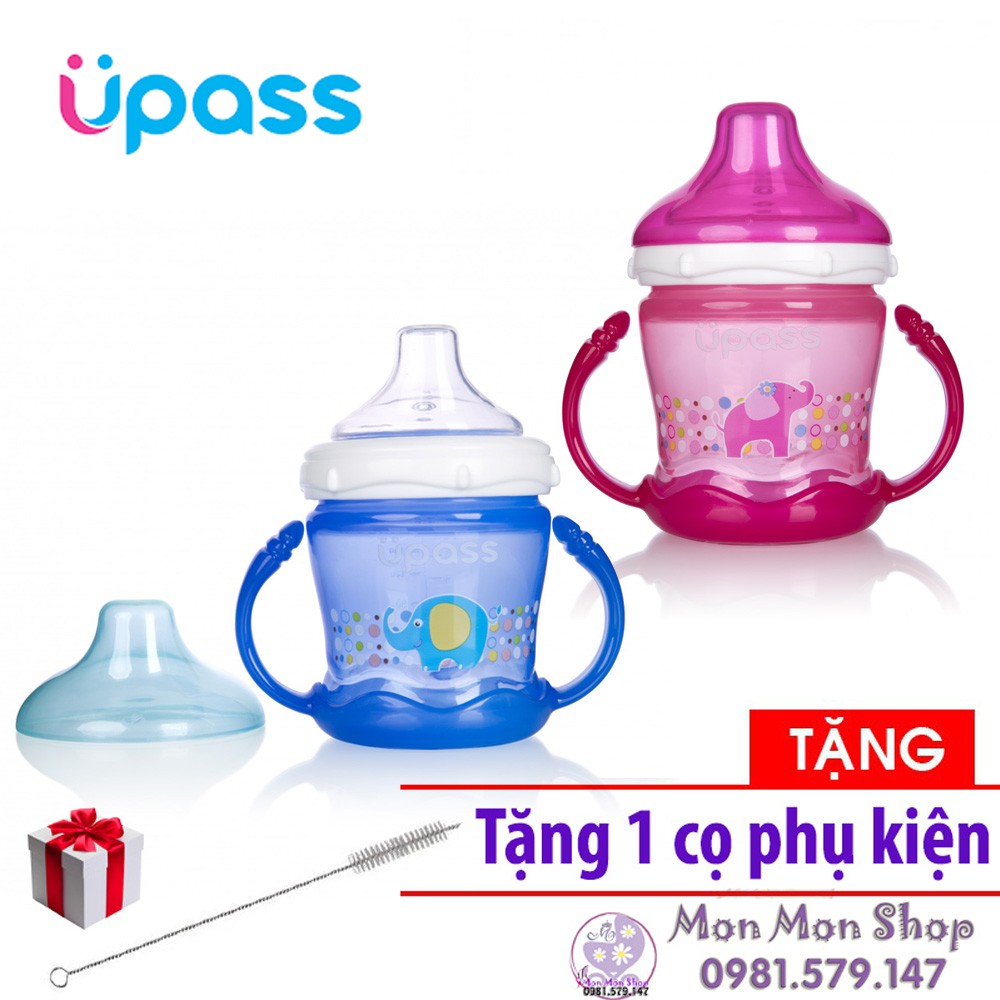 [Tặng cọ] Cốc tập uống nước đầu hút mềm UPASS Thái Lan có tay cầm 180ml UP0180X