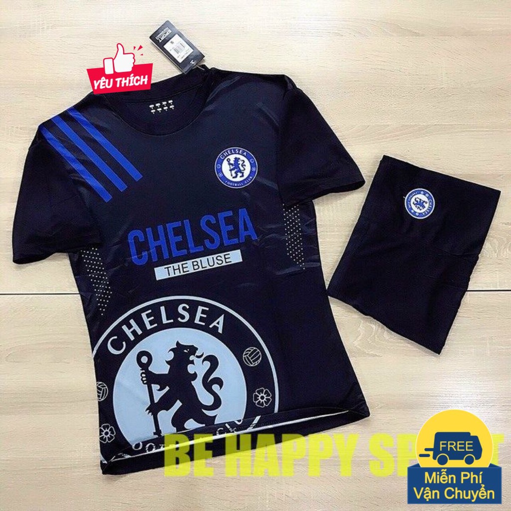 Bộ Áo Đá Bóng Đẹp Chelsea Đen Logo Bụng Phong Cách Mặc Mát - Quần Áo Bóng Đá PP Bởi Be Happy Sport