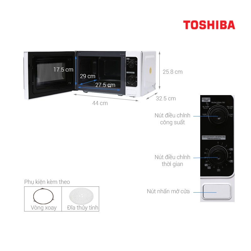 [Mã ELHADEV giảm 4% đơn 300K] Lò vi sóng Toshiba ER-SM20(W1)VN 20 lít - Sản xuất Thái Lan