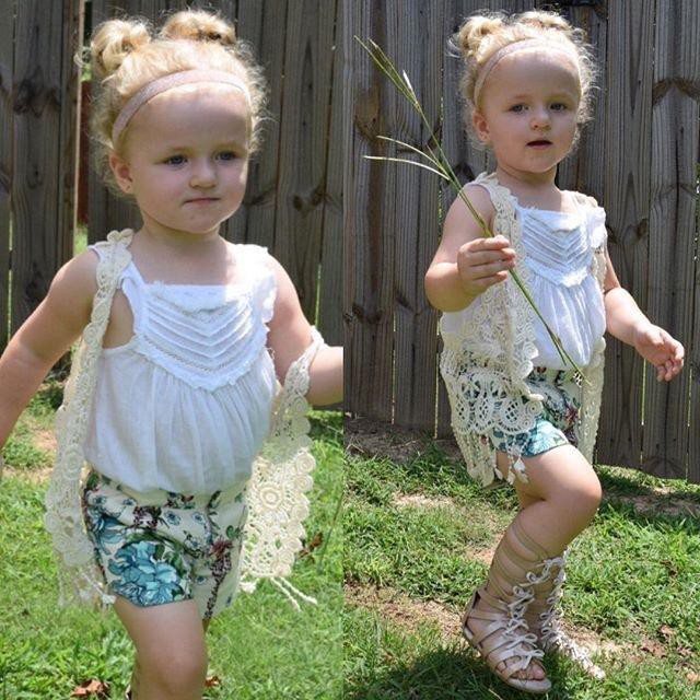 ❤XZQ-Baby Girl Toddler Kid Crochet Lace Hollow T-shirt Top Vest Tassel Cover Up