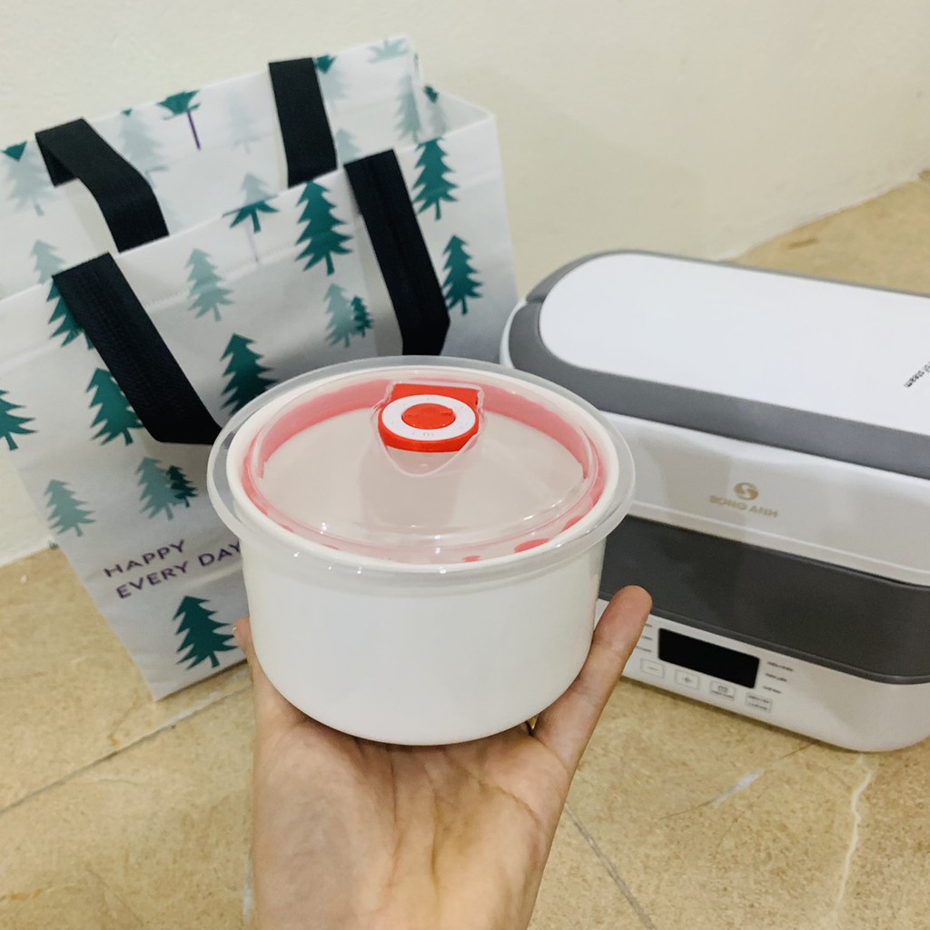 Hộp Cơm Cắm Điện 2 Tầng Ruột Sứ Song Anh 3 Trong 1 Nấu Hấp Luộc Hâm Nóng Thức Ăn - Hàng Loại 1