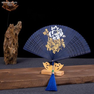 ◆Quạt xếp cầm tay bằng tre toàn diện chạm khắc họa tiết độc đáo