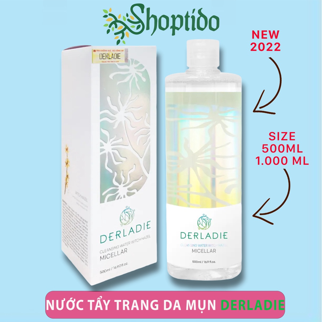 Nước tẩy trang Derladie làm sạch sâu, ngừa viêm cho da mụn Cleansing Water Witch Hazel 500ml NPP Shoptido