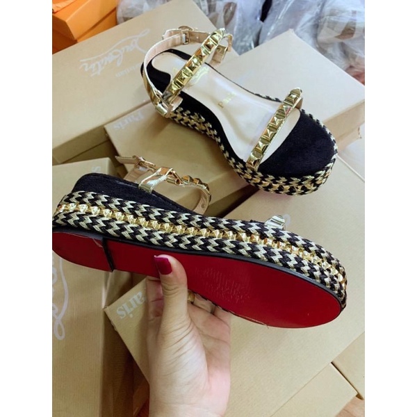 Sandal lbt quai ngang viền đinh đế cao fullbox