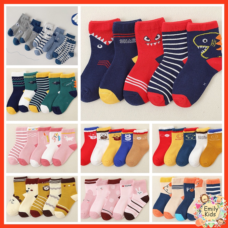 Bộ 5 Đôi Vớ Cotton Thấm Hút Mồ Hôi In Họa Tiết Hoạt Hình Dễ Thương Cho Bé Trai Và Gái 1-12 Tuổi