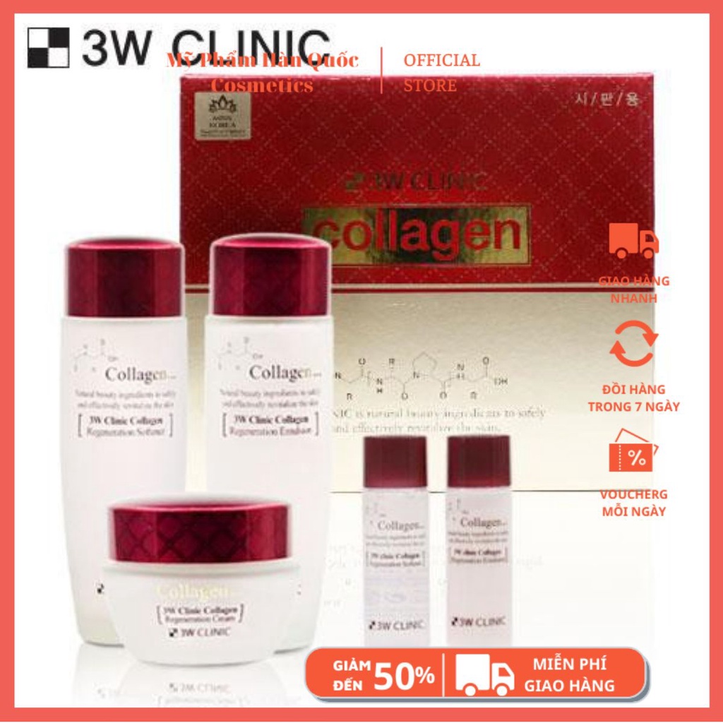 BỘ KEM DƯỠNG TRẮNG DA / 3W / Bộ dưỡng trắng da 3W Clinic Collagen Skin Care- Đỏ