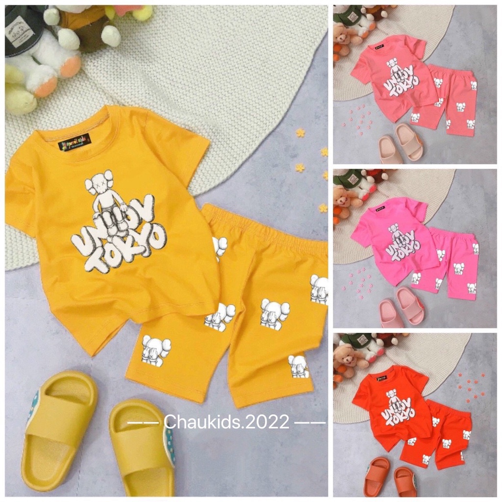 Bộ cộc tay mùa hè bé gái hình gấu Tokyo kèm quần legging đùi cho bé