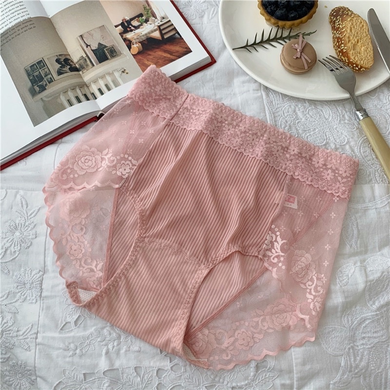 Quần lót Lưng Cao gen bụng Tăm lạnh , Quần lót ren cao Cấp Đáy 100% cotton kháng khuẩn