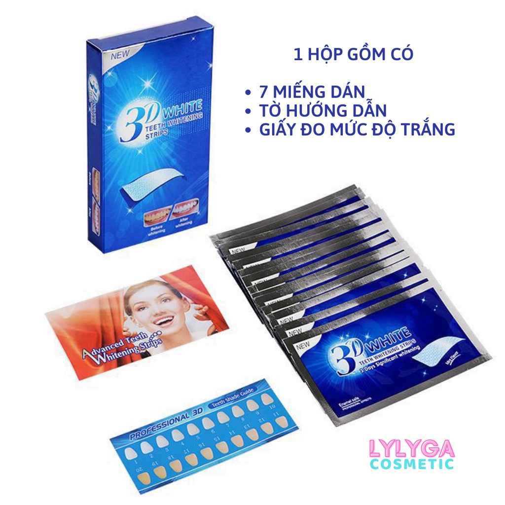 Miếng dán trắng răng 3d White Teeth Whitening Strips Hộp 7 miếng dán răng dễ dàng thự hiện tại nhà rẻ hiệu quả DC09