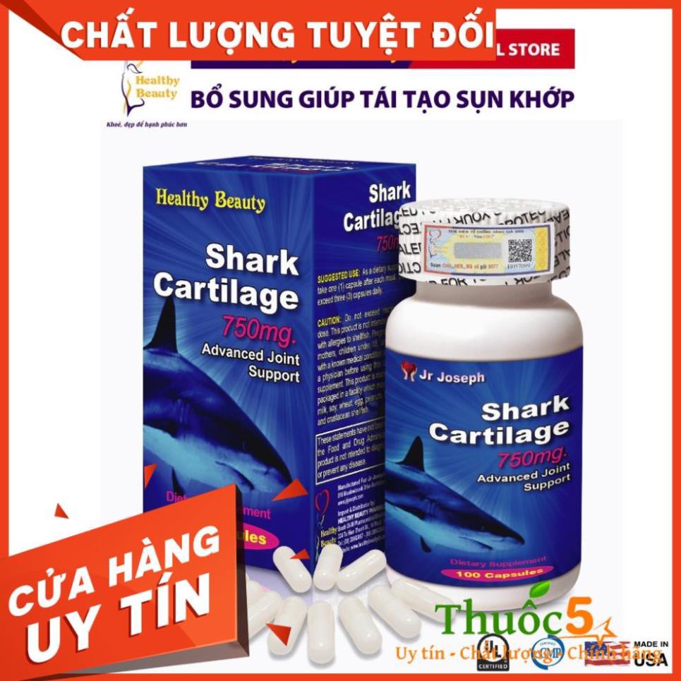 HB Shark Cartilage 750mg Healthy sụn cá mập hỗ trợ bổ xương khớp hộp 100v
