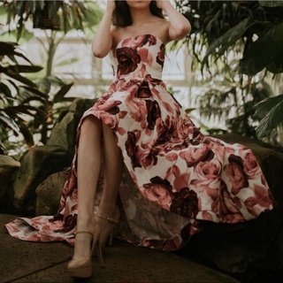 Đầm dạ hội hoa hồng hai dây form xoè đuôi tôm VNXK tiệc prom cưới xẻ tà cao thấp high low xuất khẩu dư xịn