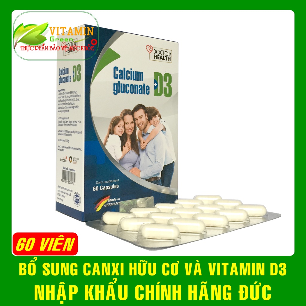 Viên uống bổ sung canxi CALCIUM GLUCONATE + VITAMIN D3 CAPSULE 60 viên | Nhập khẩu chính hãng Đức