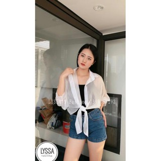 Oder ÁO SƠ MI VOAN LƯỚI MỎNG BUỘC GẤU CÁ TÍNH