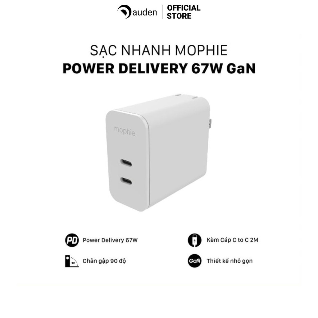 Sạc nhanh Mophie Power Delivery 67W GaN (hỗ trợ chuẩn sạc PD, PPS,...)