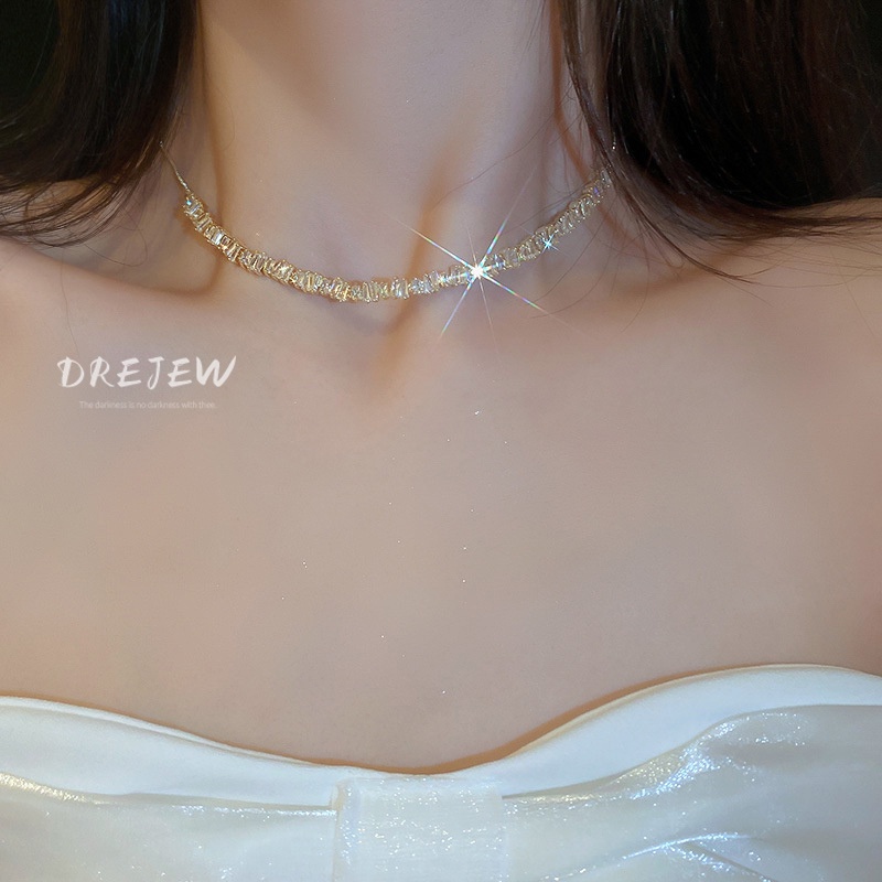 DREJEW Dây chuyền dáng ngắn đính đá zircon lấp lánh đơn giản cho nữ