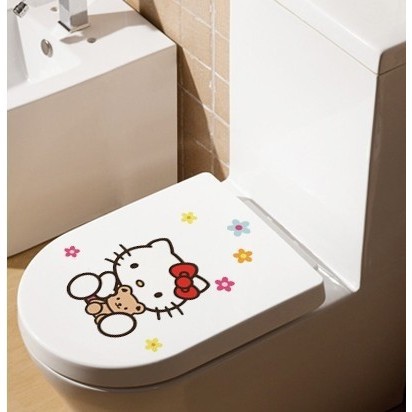 Miếng sticker dán trang trí toilet nhà vệ sinh/phòng tắm hình hello kitty chống nước
