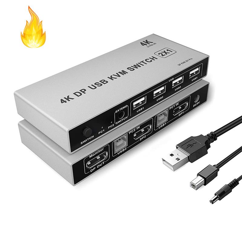 Bộ chuyển đổi KVM 2 cổng 4K 60Hz Ultra HD USB và DP cho laptop PC HDTV