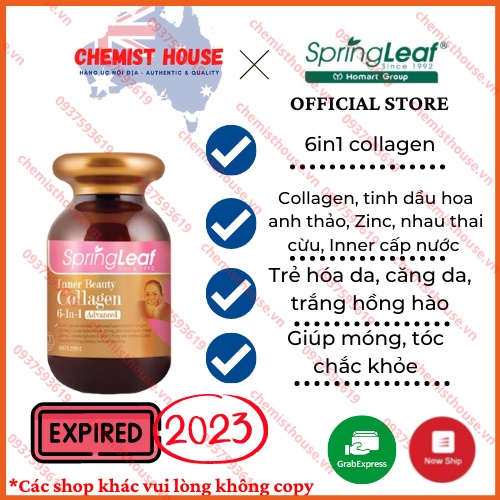 Collagen SPRING LEAF 6 IN 1 Colagen, anh thảo, sữa ong chúa, nhau thai cừu, zin c, inner cấp nước