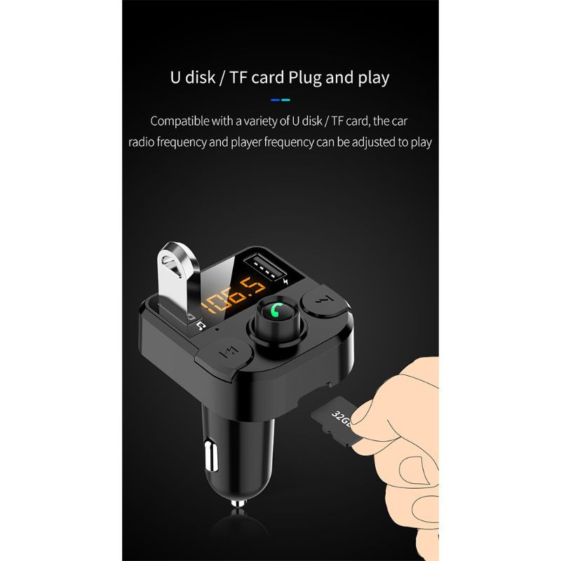 SHAS Dual USB Car Charger with FM Transmitter Bluetooth Hands-free Wireless Radio Adapter Modulator Car Phone Charger for iPhone Samsung Huawei Cellphones Accessories
