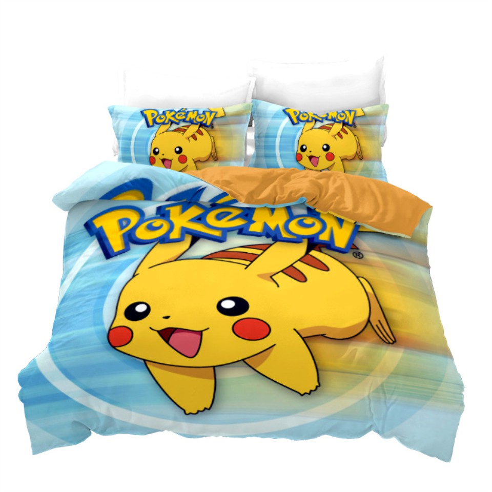 Bộ Chăn Ga Vỏ Gối 7 / 15 Món Họa Tiết Pikachu 3d Xinh Xắn Phong Cách Châu Âu