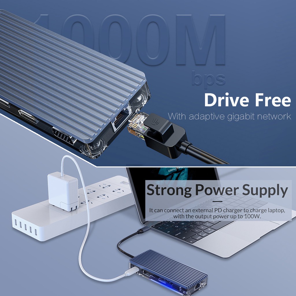 ORICO Bộ Chia Cổng USB Type C 11 Trong 1 Sang USB 3.0 HDMI PD Carder
