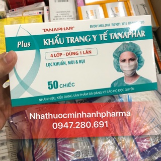 💥Hàng mới về 💥Khẩu Trang Y Tế Tanaphar 4 lớp xanh ( Hộp 50 cái )